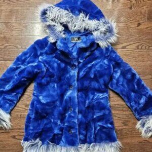 Vtg Y2K Blanc Noir Blue Fuzzy Hooded Jacket Sz M Boho Chic Outerwear Penny Lane